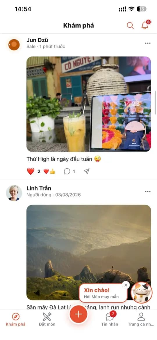 Cộng đồng trên app: bài viết và check-in